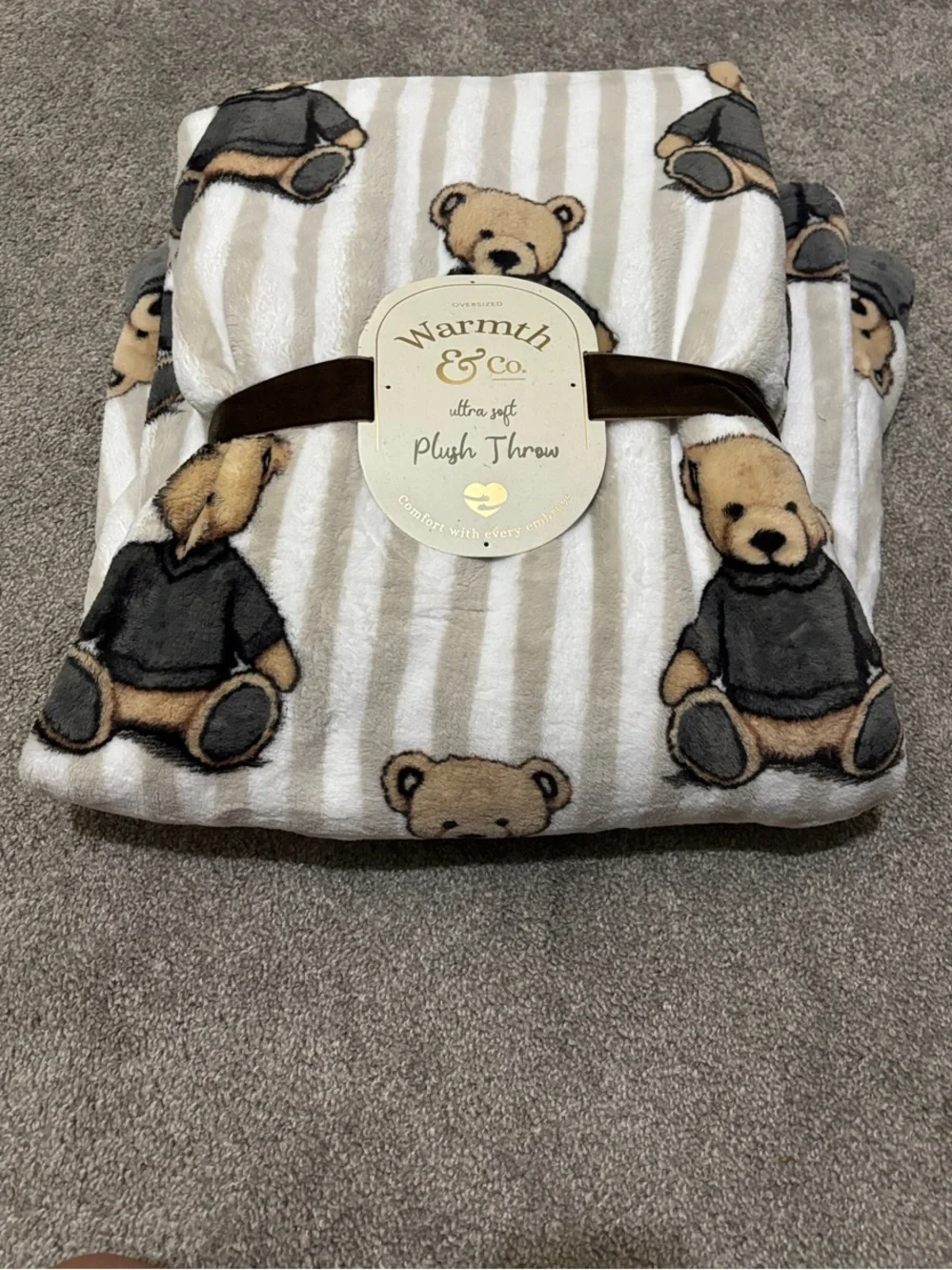 Plush Throw Blanket - Cream with Brown Teddy Bears